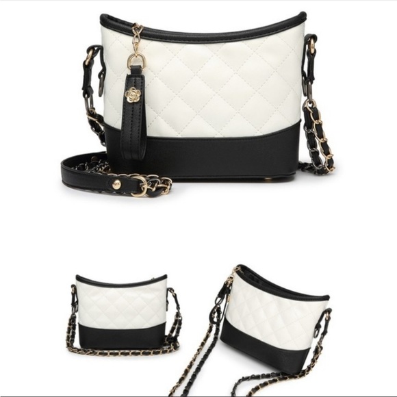 accity Handbags - WHITE and Black Quilted Handbag with Gold Trim